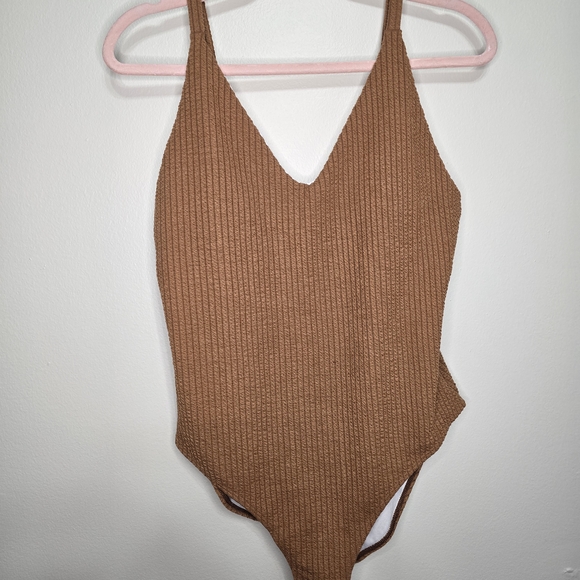 Other - Brown Ribbed One Piece Swimsuit Large
